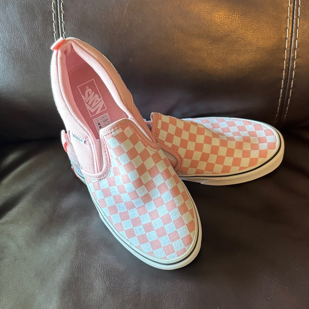Vans Pink and White Checkered Slip-Ons